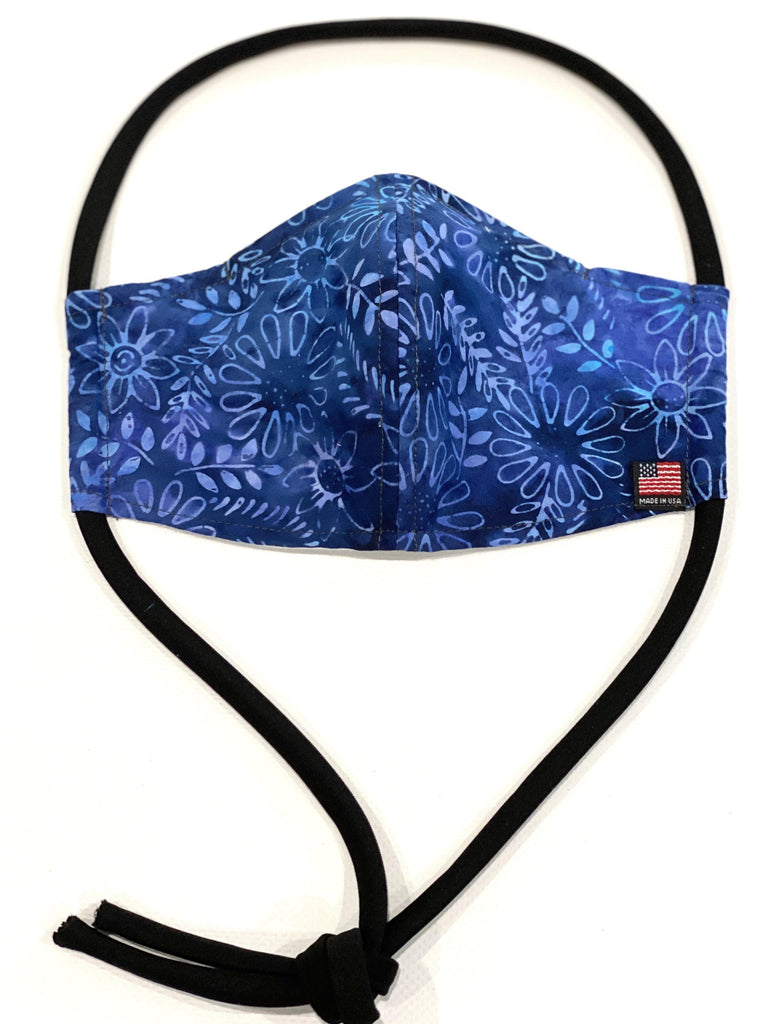 Blue Floral Flower/ Cotton Face Mask/ With pocket for filters - Mod Kham