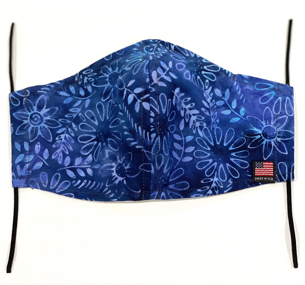 Blue Floral Flower/ Cotton Face Mask/ With pocket for filters - Mod Kham
